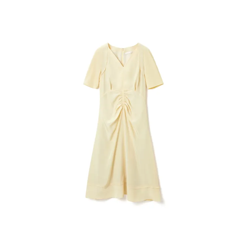 OVV Short Sleeved Dresses Women's Beige Yellow Solid Color 10-2