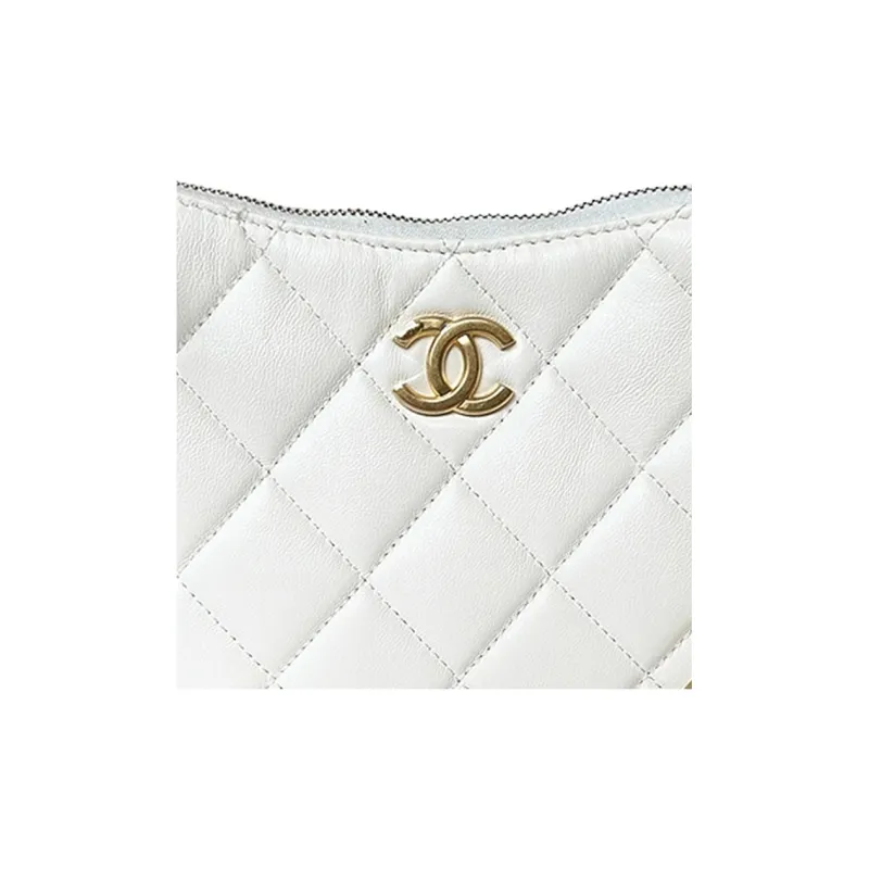 CHANEL Sheepskin Hobo Shoulder Bag Women's White-1
