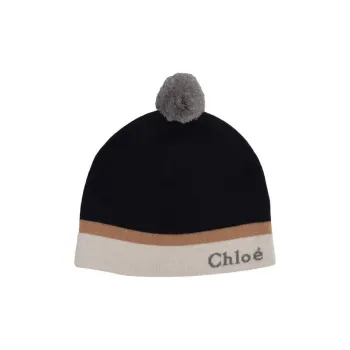 Chloé Kids Intarsia-logo Pompom Beanie