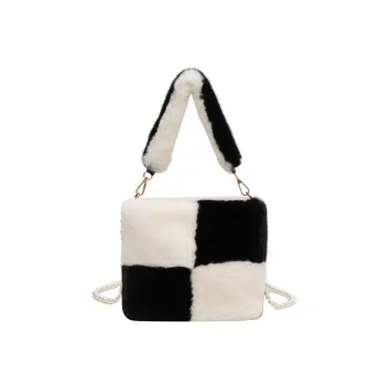 NOMK Plush Messenger Bag Shoulder Bag Portable Crossbody Bag Shoulder Bag Women's Black/Yellow/Khaki