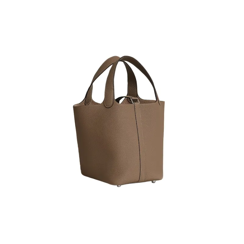 HERMES Taurillon Maurice Bullock Leather Basket Bag Handbag 18 Women's New Elephant Gray Color M1 Ox Leather-2