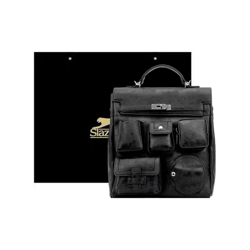 Slazenger PU Travel Backpack Portable Backpack Unisex Black/Brown-1
