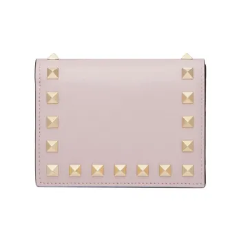 Valentino Rockstud Calfskin Wallet Small Size Women's Water Lilac