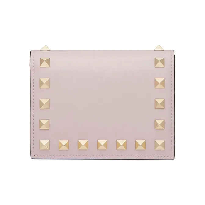 Valentino Rockstud Calfskin Wallet Small Size Women's Water Lilac-0