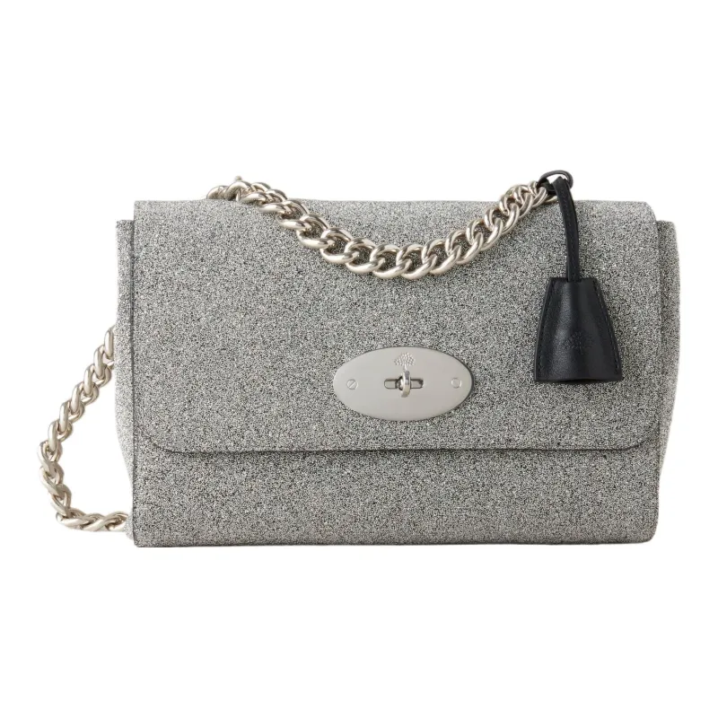 Mulberry Lily Sparkling Crystal With Silky Calfskin Crossbody Bag Shoulder Bag Women's Silver-0