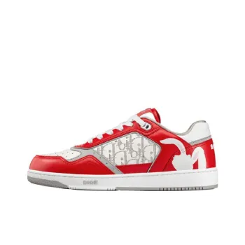 DIOR B27 Low Erl Red And White Smooth Calfskin And White DIOR Oblique Galaxy Leather With Rabbit Motif