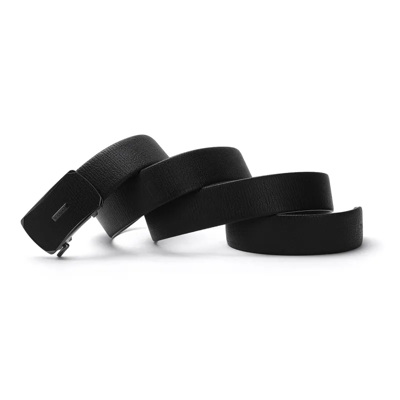 Satchi Sanduo Belt Automatic Buckle Shark Grain Leather Alloy Buckle With Leather Overlay Belt Men's Black Width 3.55cm-2