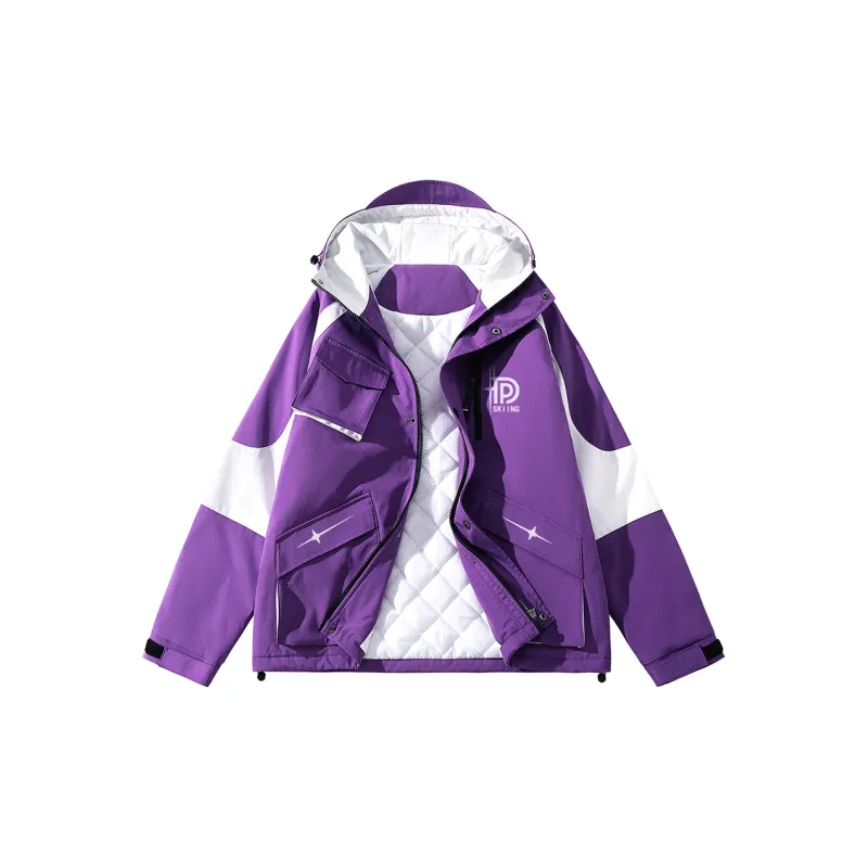Poshbrain Puffer Jacket Unisex White/Black/Purple-12