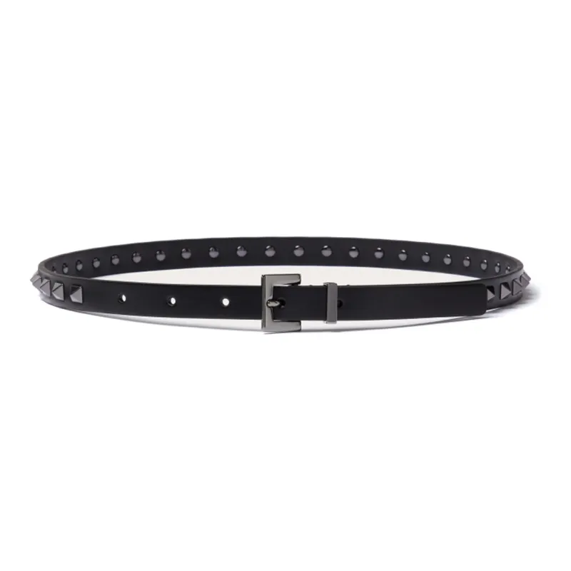 Valentino Solid Color Pin Buckle Leather Belts Women's Black Width 1.5CM-0