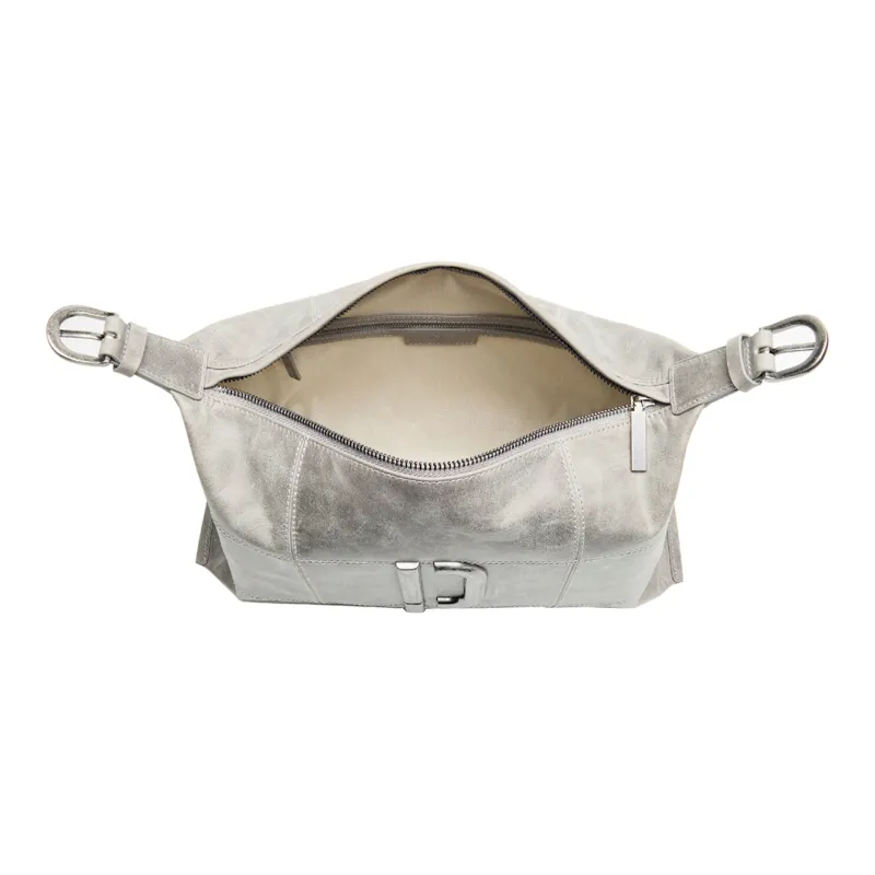 PECO Cow Leather Unique And Non Colliding Style Shoulder Bag Crossbody Bag Large Size Unisex Silver Gray-4