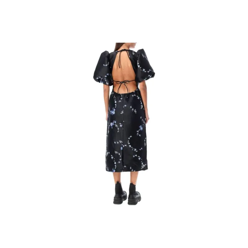 GANNI Puff Sleeved Midi Dress-1