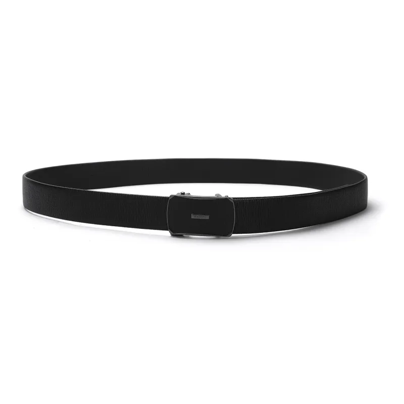 Satchi Sanduo Belt Automatic Buckle Shark Grain Leather Alloy Buckle With Leather Overlay Belt Men's Black Width 3.55cm-3
