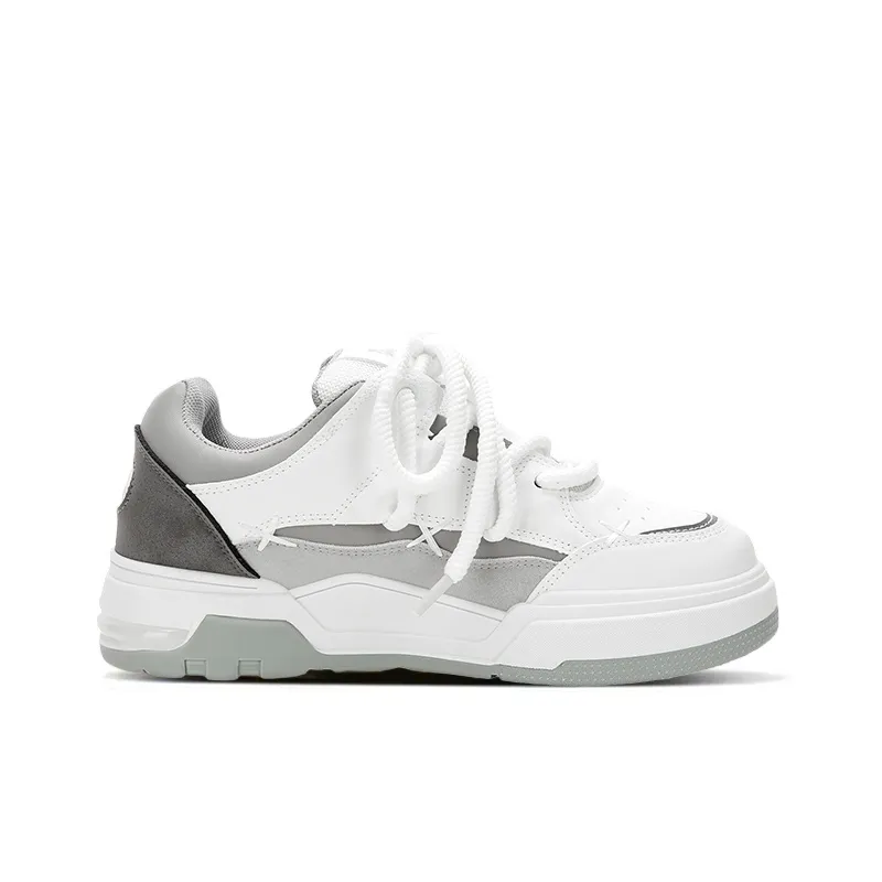 KARLIE KELLER Lightweight Water Resistant Slip Resistant Wear Resistant Low Top Skateboard Shoes Men's White Gray-1