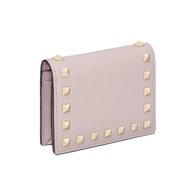 Valentino Rockstud Calfskin Wallet Small Size Women's Water Lilac-1