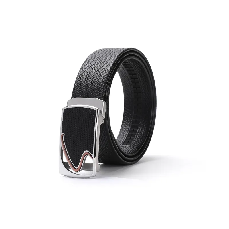 Satchi Sanduo Belt Men's Automatic Buckle Cow Leather Woven Pattern Steel Buckle Belt Men's Black Width 3.45cm-1