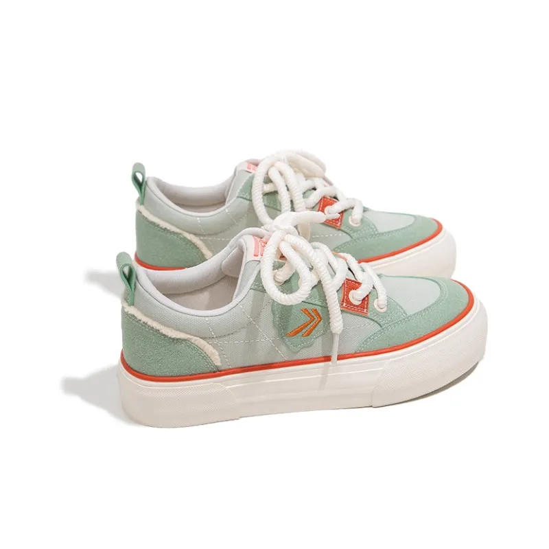 Feiyue Slip Resistant Height Increasing Low Top Platform Canvas Shoes Women's Green-3