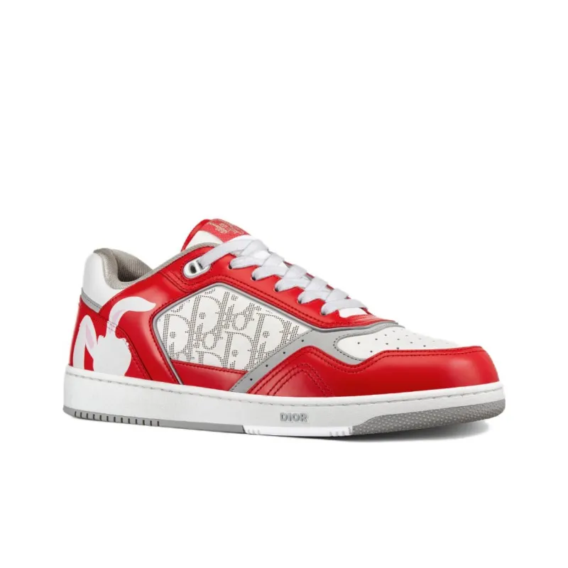 DIOR B27 Low Erl Red And White Smooth Calfskin And White DIOR Oblique Galaxy Leather With Rabbit Motif-1