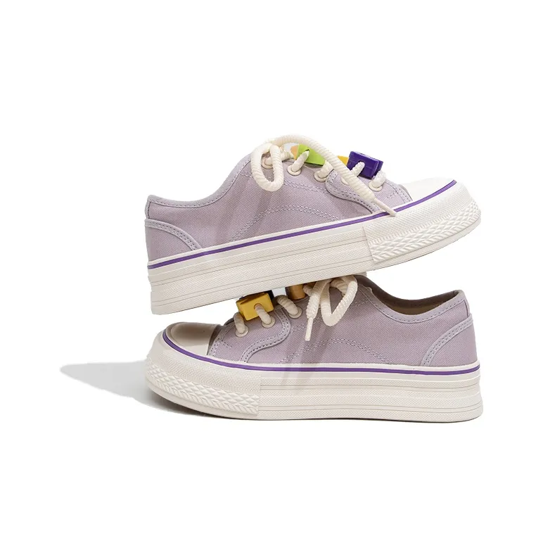 Feiyue Anti Slip Wear Resistant Low Top Platform Canvas Shoes Women's Light Purple-3