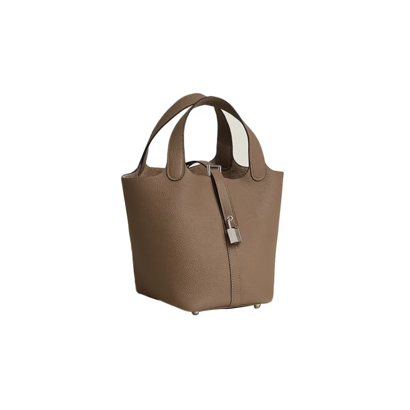 HERMES Taurillon Maurice Bullock Leather Basket Bag Handbag 18 Women's New Elephant Gray Color M1 Ox Leather-1