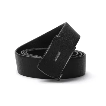 Satchi Sanduo Belt Automatic Buckle Shark Grain Leather Alloy Buckle With Leather Overlay Belt Men's Black Width 3.55cm