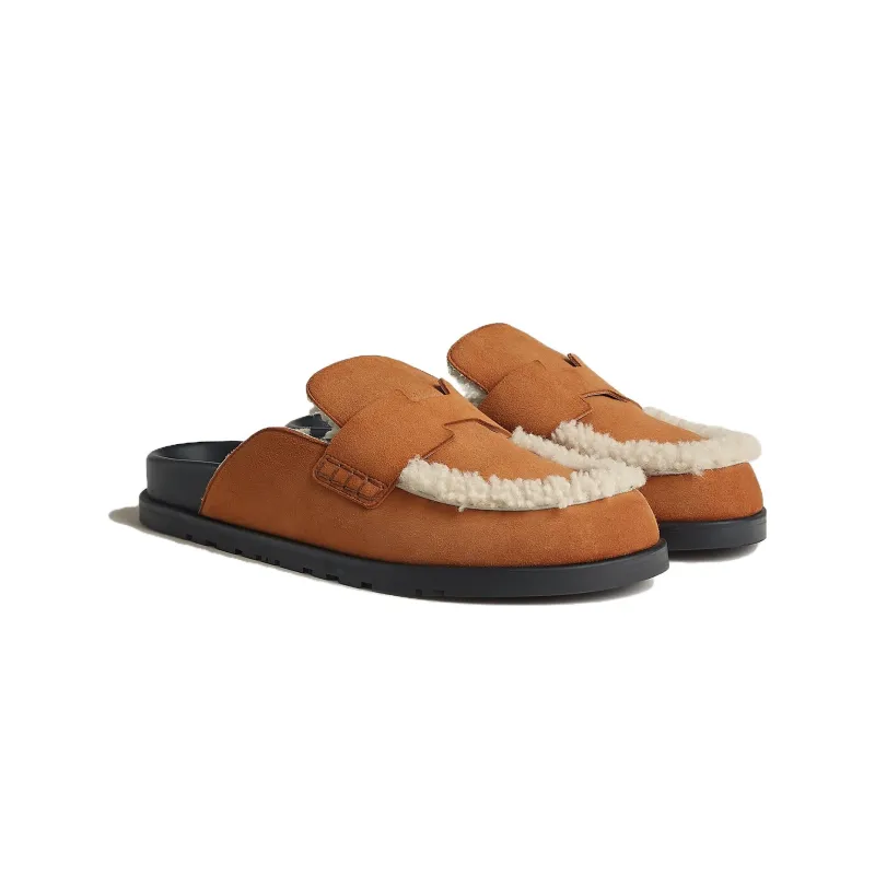 HERMES Wrap toe Slippers Men's Umber-3