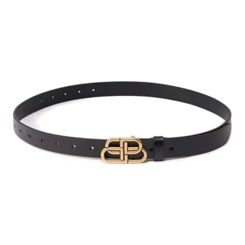 Balenciaga BB Logo Cut Out Decoration Smooth Buckle Leather Belts Men's Black Width 3.5CM