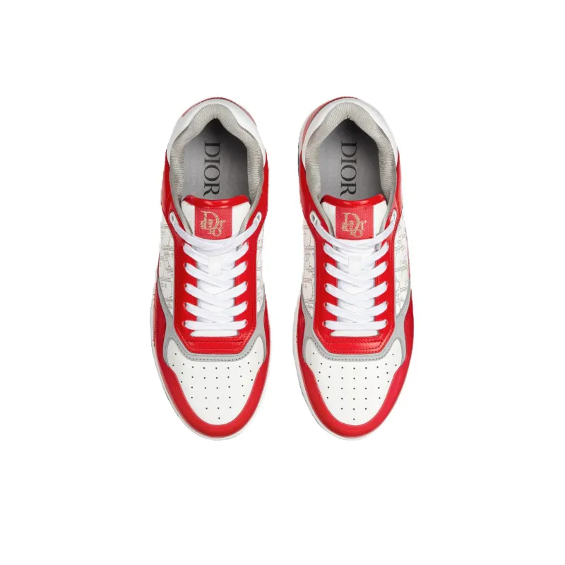 DIOR B27 Low Erl Red And White Smooth Calfskin And White DIOR Oblique Galaxy Leather With Rabbit Motif-3