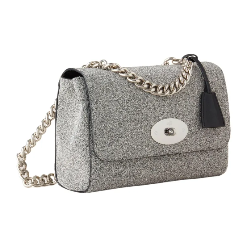 Mulberry Lily Sparkling Crystal With Silky Calfskin Crossbody Bag Shoulder Bag Women's Silver-1