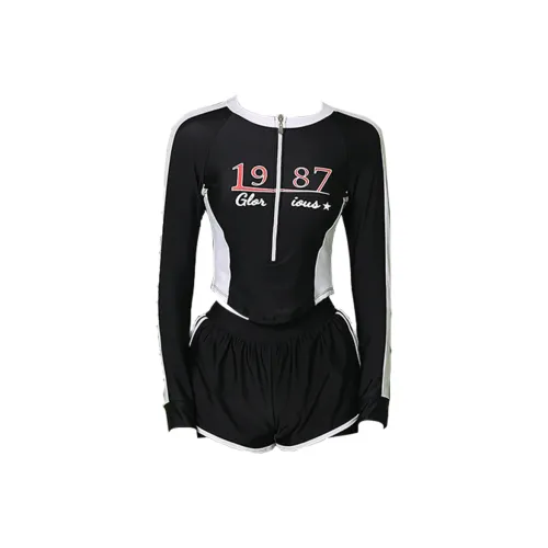 Hao Zhilang Two-Piece Swimsuits Women's Set Black Swimsuit+Black Swimming Shorts