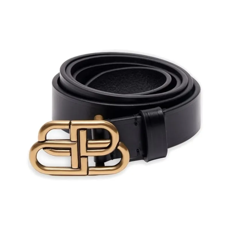 Balenciaga BB Logo Cut Out Decoration Smooth Buckle Leather Belts Men's Black Width 3.5CM-1