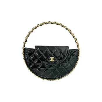 CHANEL Patent Leather Cow Leather Clutches Handbags Women's Black