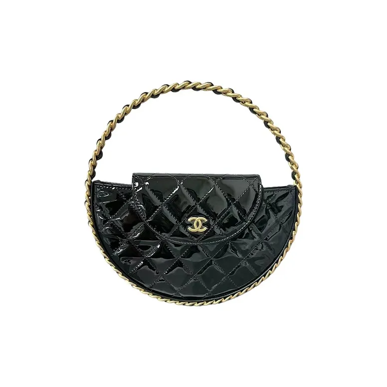 CHANEL Patent Leather, Cow Leather Clutch Handbag Women's Black-0
