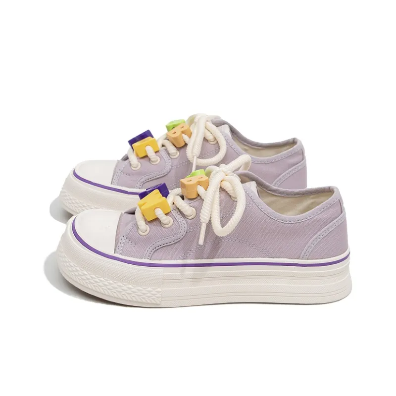 Feiyue Anti Slip Wear Resistant Low Top Platform Canvas Shoes Women's Light Purple-2