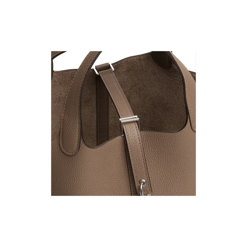 HERMES Taurillon Maurice Bullock Leather Basket Bag Handbag 18 Women's New Elephant Gray Color M1 Ox Leather-3