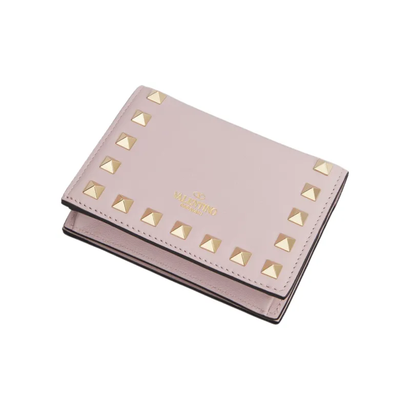 Valentino Rockstud Calfskin Wallet Small Size Women's Water Lilac-2