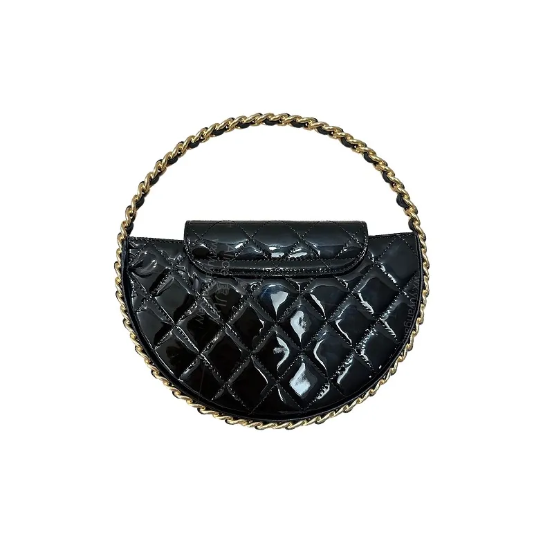 CHANEL Patent Leather, Cow Leather Clutch Handbag Women's Black-1