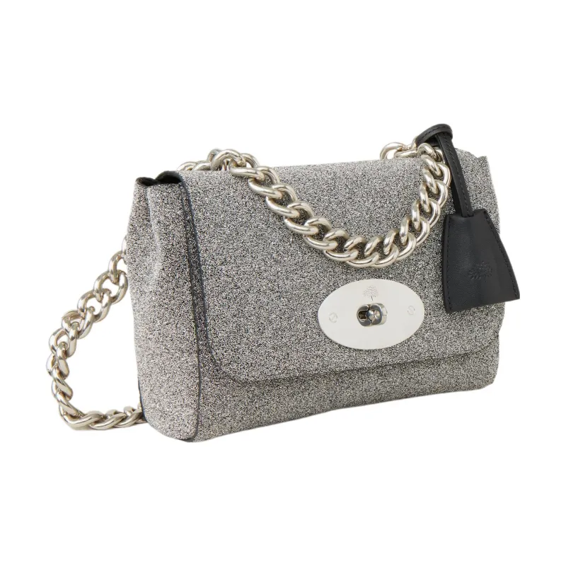 Mulberry Lily Sparkling Crystal And Silky Calfskin Crossbody Bag Shoulder Bag Women's Silver-1