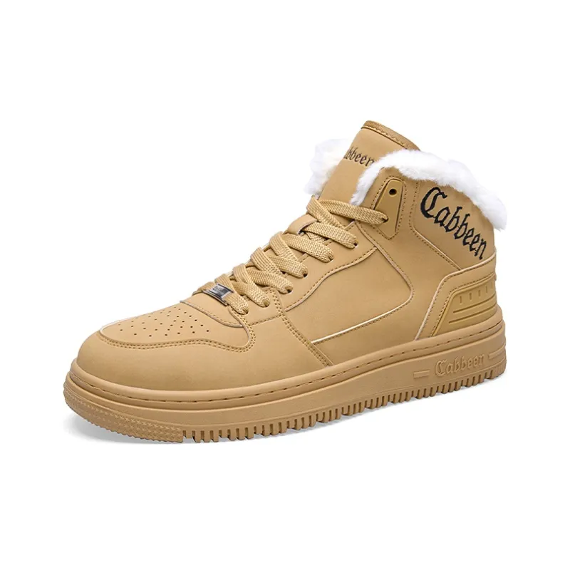 Cabbeen Warm And Wear Resistant High Top Skateboard Shoes Men's Yellow-1