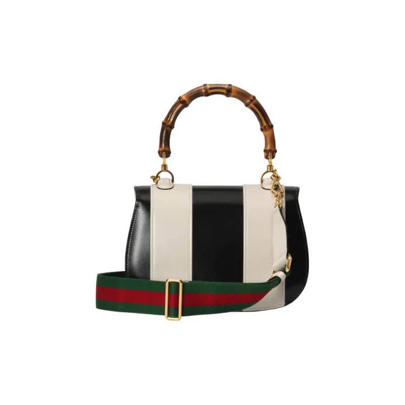 GUCCI Bamboo 1947 Leather Shoulder Bag Crossbody Bag Handbag Medium Size Women's Black/White-4