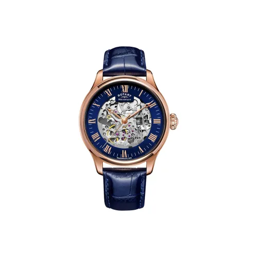 ROTARY Greenwich Series Wrist Watch Automatic Mechanical Movement Genuine Leather Strap Blue Dial Men's Watches