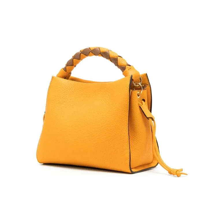 Mulberry Grain Cow Leather Shoulder Bag, Crossbody Bag, Handbag Small Size Women's Yellow-1