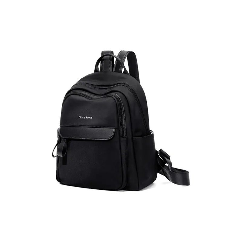 Simvay Clos Fabric With Synthetic Leather Travel Laptop Bag Backpack Medium Size Women's Black-2