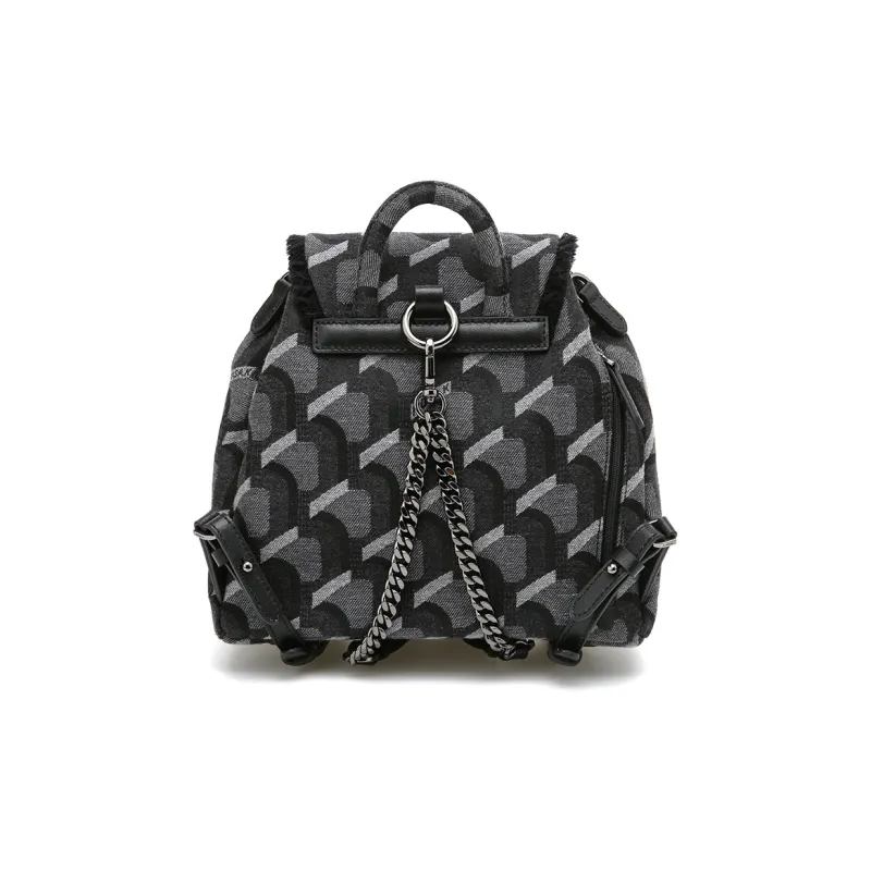ROSA.K Leather With Denim Handbag, Backpack, Backpack Medium Size Unisex Denim Blue/Black/Pink-9
