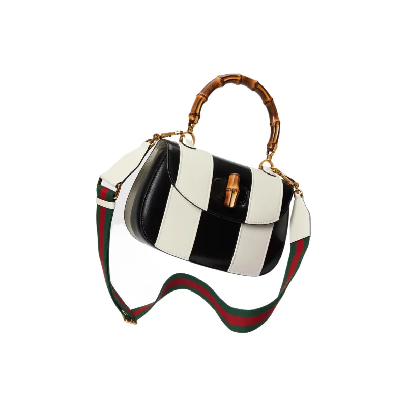 GUCCI Bamboo 1947 Leather Shoulder Bag Crossbody Bag Handbag Medium Size Women's Black/White-8