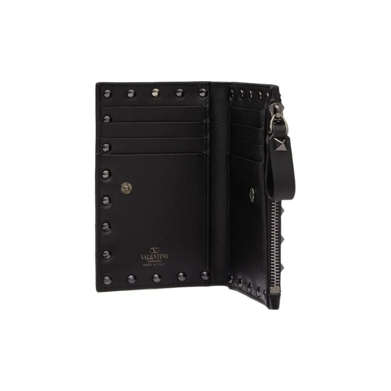 Valentino ROCKSTUD Calfskin Coin Purse, Card Holder Women's Black-2