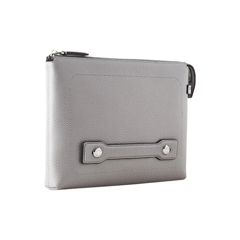 Mulberry Grained Cow Leather IPad Case Clutch Men's Light Gray-1