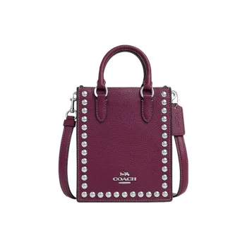 COACH N/S Pebbled Leather Tote Bag, Shopping Bag, Handbag, Shoulder Bag, Crossbody Bag Mini Women's Purple
