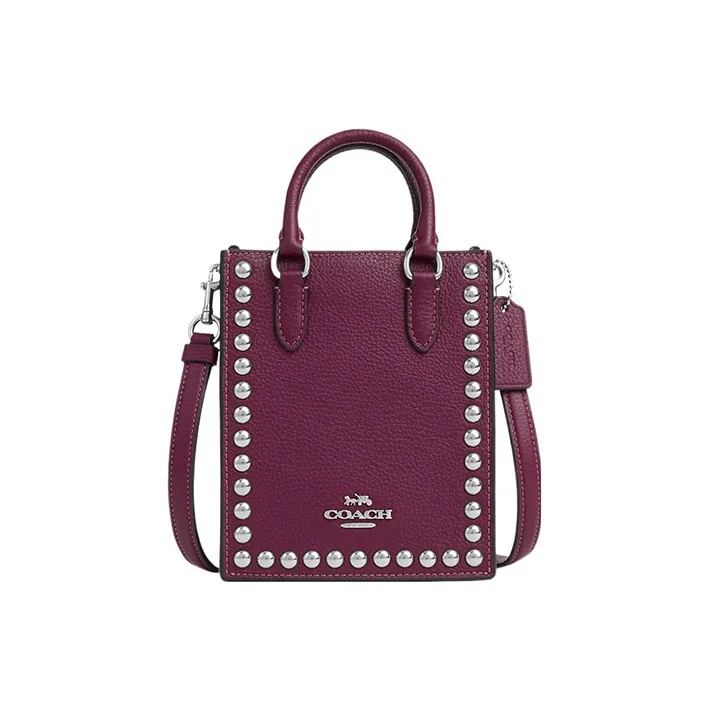 COACH Pebbled Leather Tote Bag, Shopping Bag, Handbag, Shoulder Bag, Crossbody Bag Mini Women's Purple-0