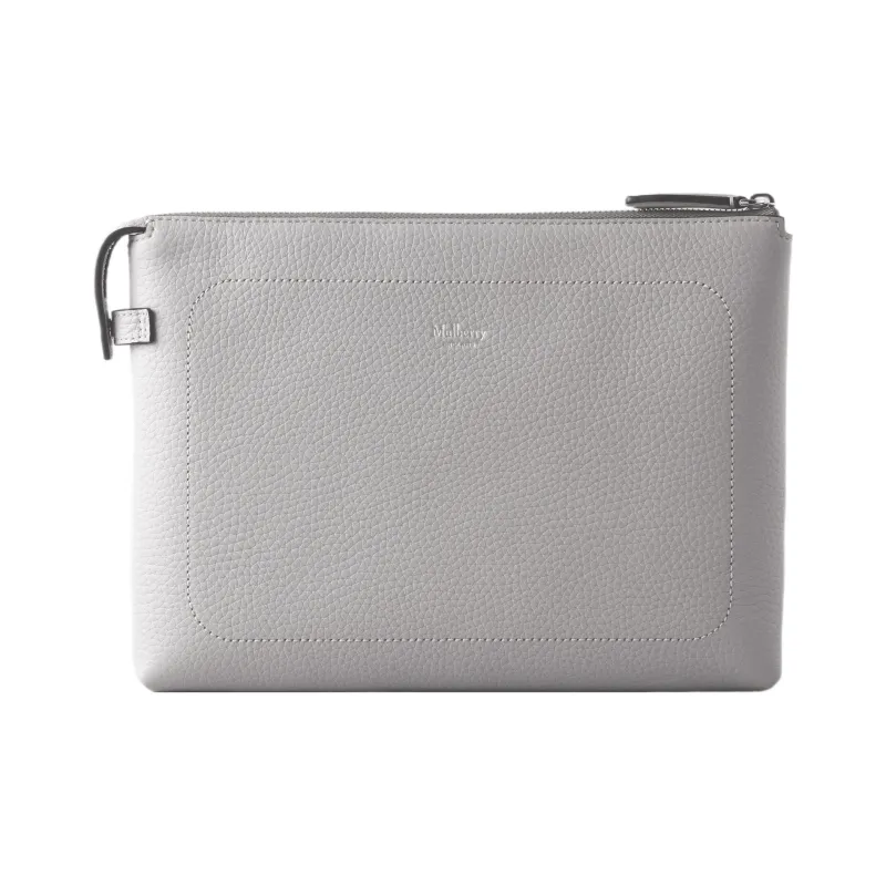 Mulberry Grained Cow Leather IPad Case Clutch Men's Light Gray-2