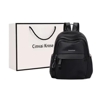 Simvay Clos Fabric With Synthetic Leather Travel Laptop Bag Backpack Medium Size Women's Black